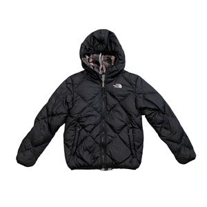 North Face 550 down puffer reversible hooded jacket plaid